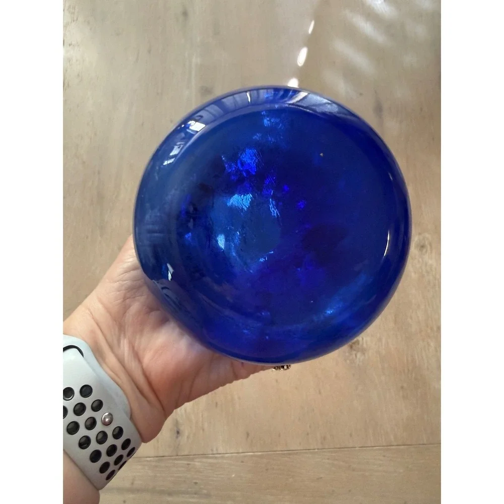 Vintage Cobalt Blue Hand Blown Glass Bud Vase Bulbous Base Flared Rim‎ 5